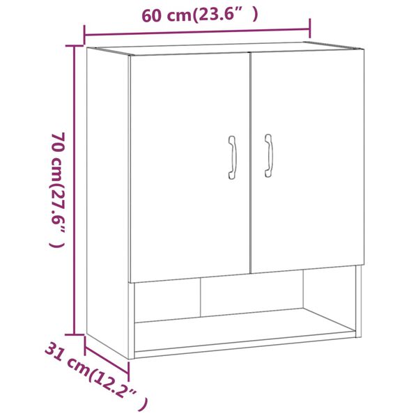 vidaXL Ντουλάπι Τοίχου Γκρι Σκυρ. 60x31x70 εκ. Επεξεργασμένο Ξύλο