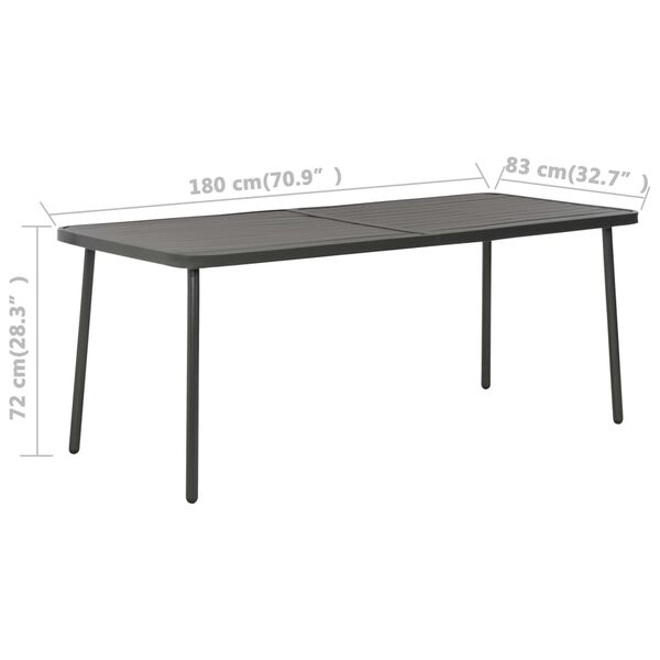 vidaXL Τραπέζι Κήπου Σκούρο Γκρι 180 x 83 x 72 εκ. Ατσάλινο