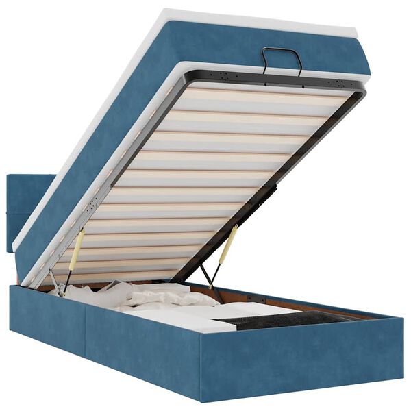 vidaXL Οθωμανικό κρεβάτι με στρώμα & LEDs Σκούρο μπλε 90x200cm Velvet