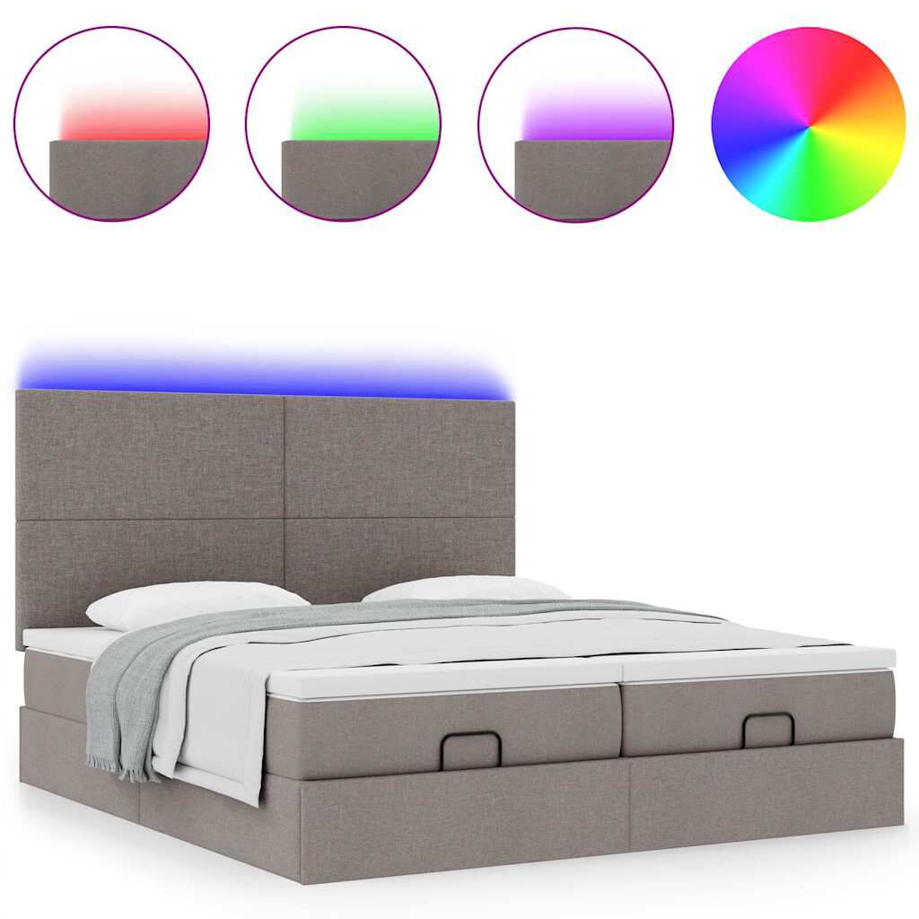 vidaXL Οθωμανικό κρεβάτι με στρώματα & LEDs Taupe 200x200cm ύφασμα
