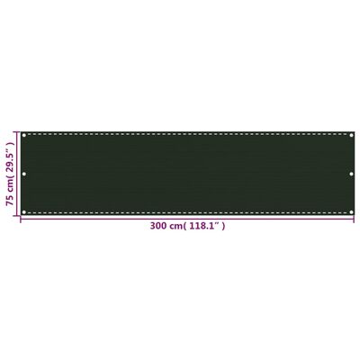 vidaXL Διαχωριστικό Βεράντας Σκούρο Πράσινο 75 x 300 εκ. από HDPE