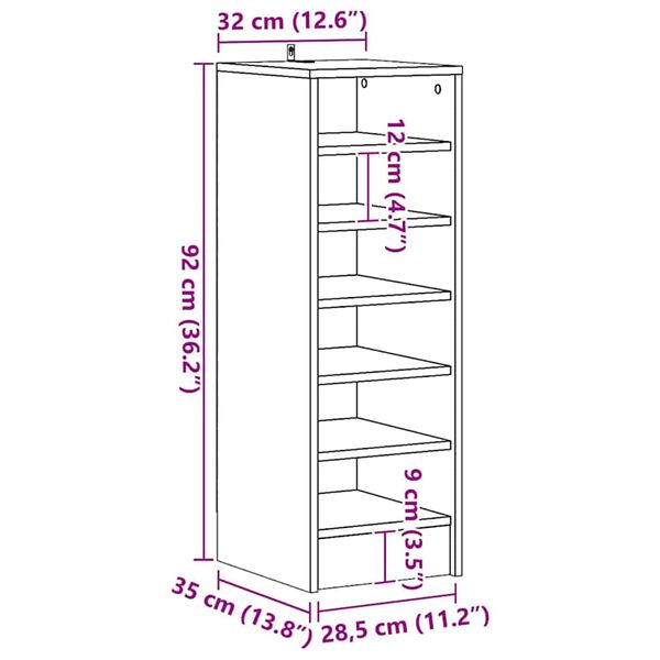 vidaXL Παπουτσοθήκη Sonoma Δρυς 31,5 x 35 x 90 εκ. από Επεξ. Ξύλο
