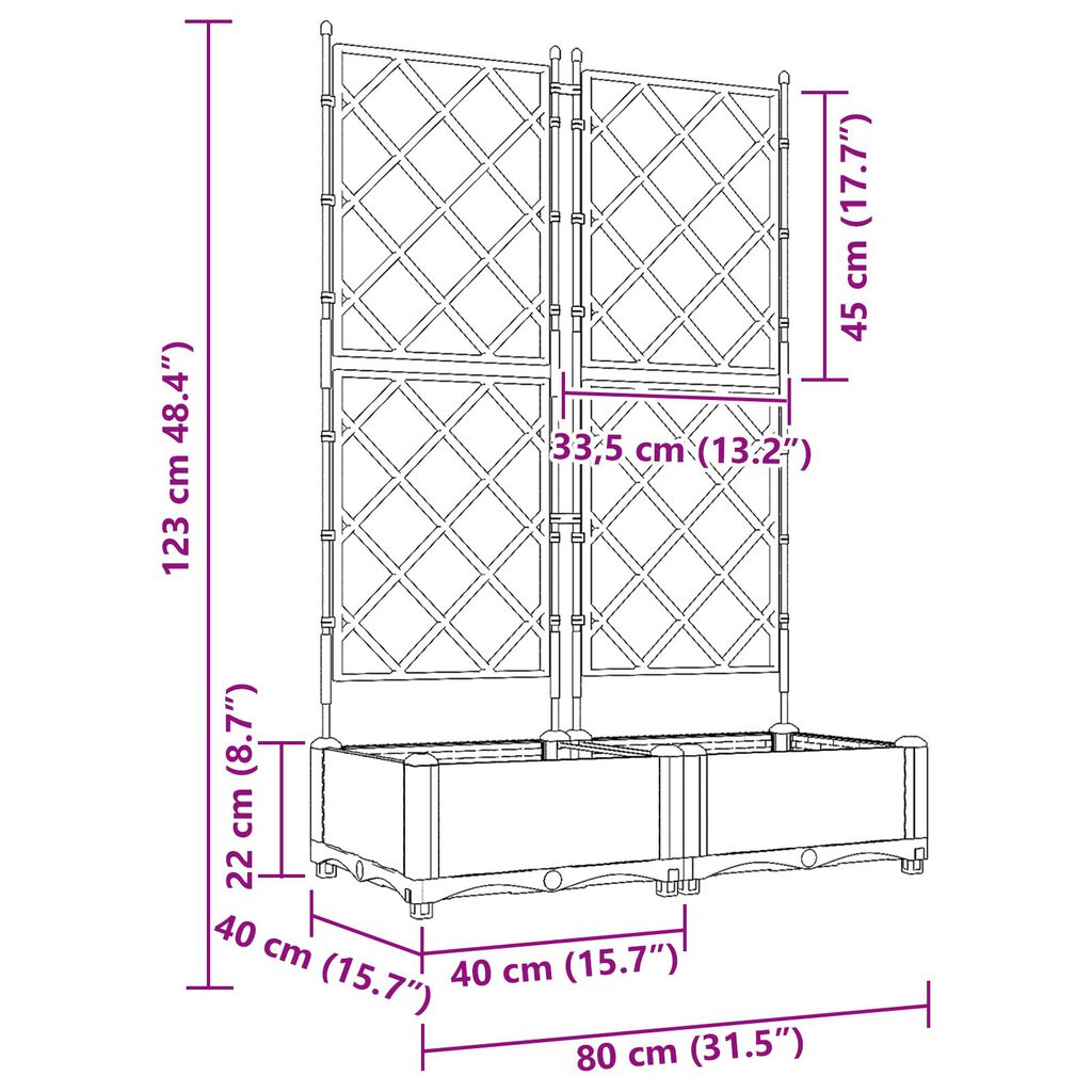 vidaXL Γλάστρα Κήπου με Στήριγμα 2 τεμ Λευκή 80x40x125.5 εκ