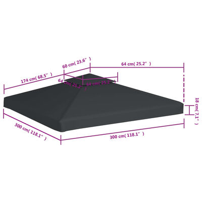 vidaXL Κάλυμμα Ανταλλακτικό για Κιόσκι 310 γρ./μ² Σκούρο Γκρι 3 x 3 μ.