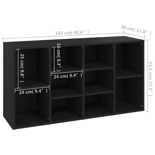 vidaXL Παπουτσοθήκη Μαύρη 103 x 30 x 54,5 εκ. από Επεξ. Ξύλο
