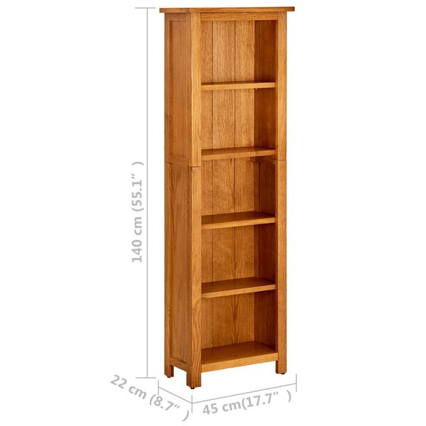 vidaXL Βιβλιοθήκη με 5 Επίπεδα 45 x 22 x 140 εκ. από Μασίφ Ξύλο Δρυός