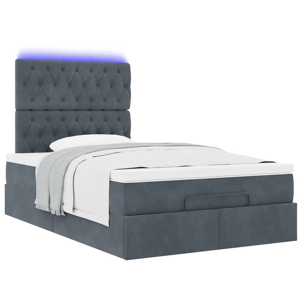 vidaXL Οθωμανικό κρεβάτι με στρώματα & LEDs Σκούρο γκρι Βελούδο