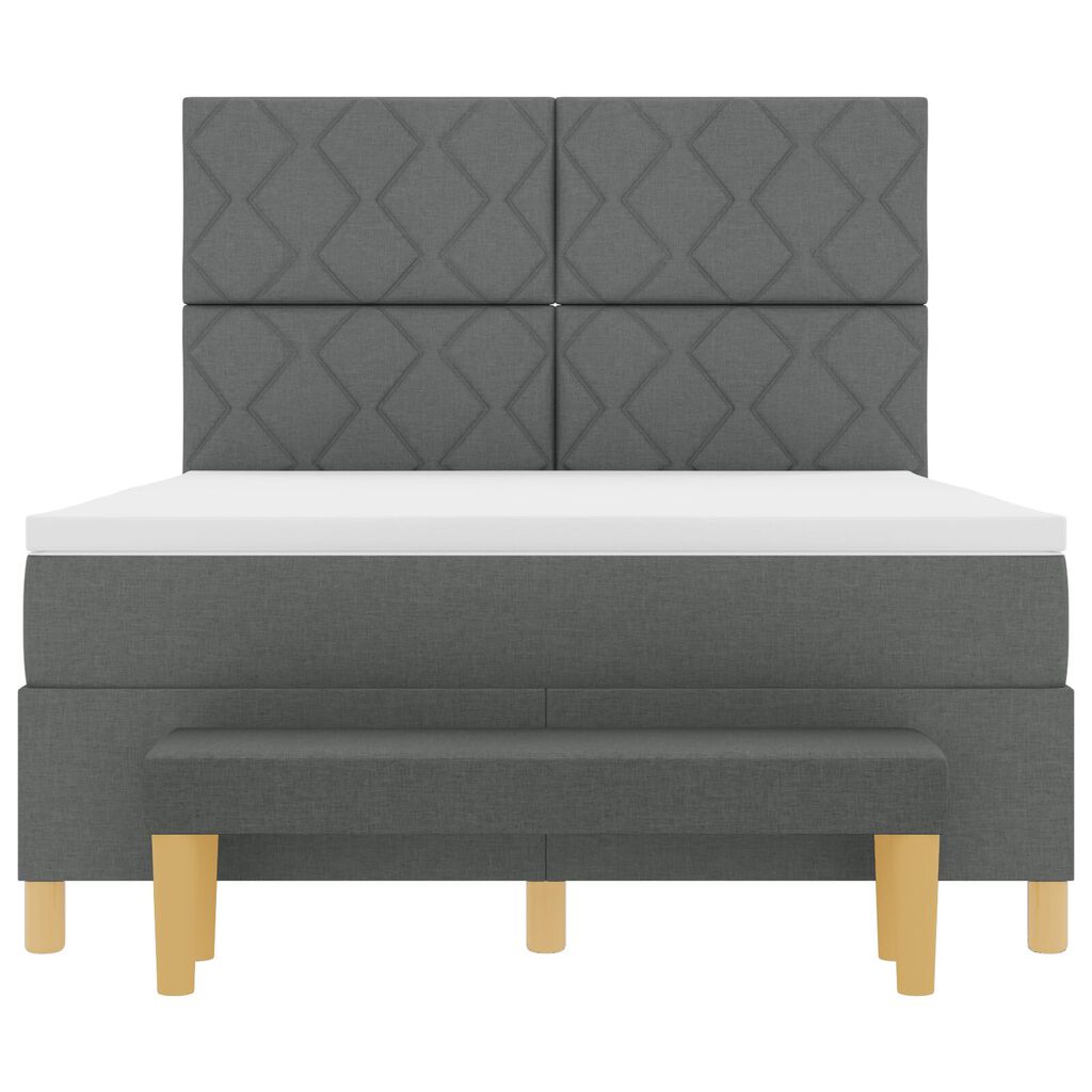 vidaXL Box Spring Κρεβάτι με Στρώμα & Παγκάκι Σκούρο Γκρι 140x200 cm Ύφασμα