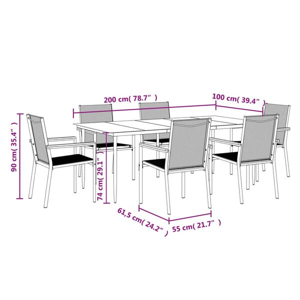 vidaXL Σετ Τραπεζαρίας Κήπου 7 Τεμαχίων Μαύρο Textilene & Ατσάλι