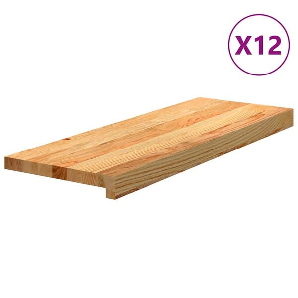 vidaXL Πατάκια Σκάλας 12 τεμ. Ανοιχτό Καφέ 70x30x2 cm Ξύλο Δρυός