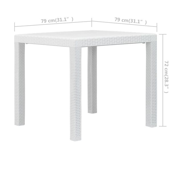 vidaXL Τραπέζι Κήπου Λευκό με Εμφάνιση Ρατάν 79x79x72 εκ. Πλαστικό