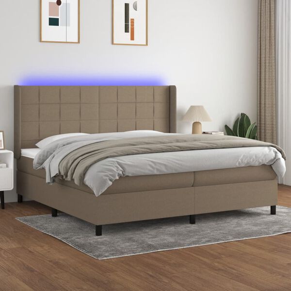 vidaXL &Kappa;&rho;&epsilon;&beta;ά&tau;&iota; Boxspring &mu;&epsilon; &Sigma;&tau;&rho;ώ&mu;&alpha; & LED Taupe 200x200 &epsilon;&kappa;. &Upsilon;&phi;&alpha;&sigma;&mu;ά&tau;&iota;&nu;&omicron;