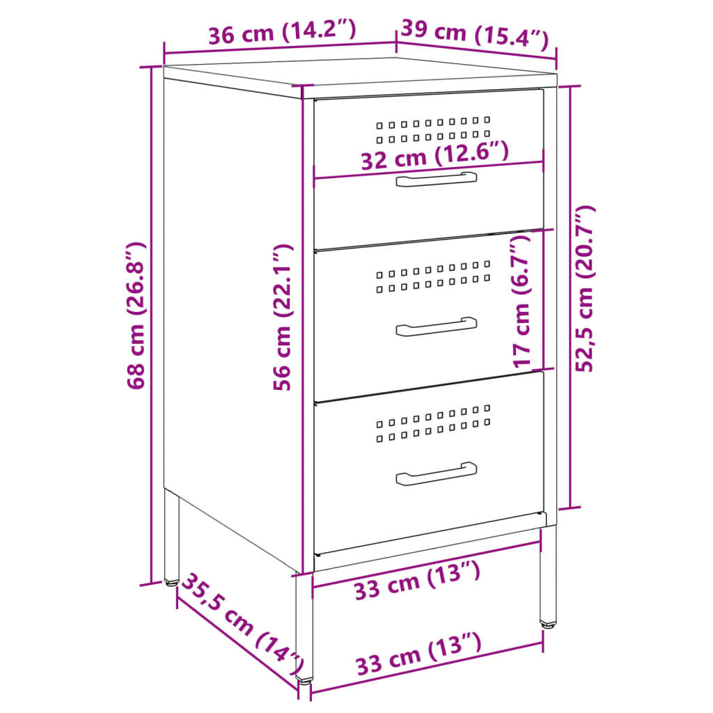 vidaXL Κομοδίνα 2 τεμ. Λευκά 36x39x68 εκ. από Χάλυβα
