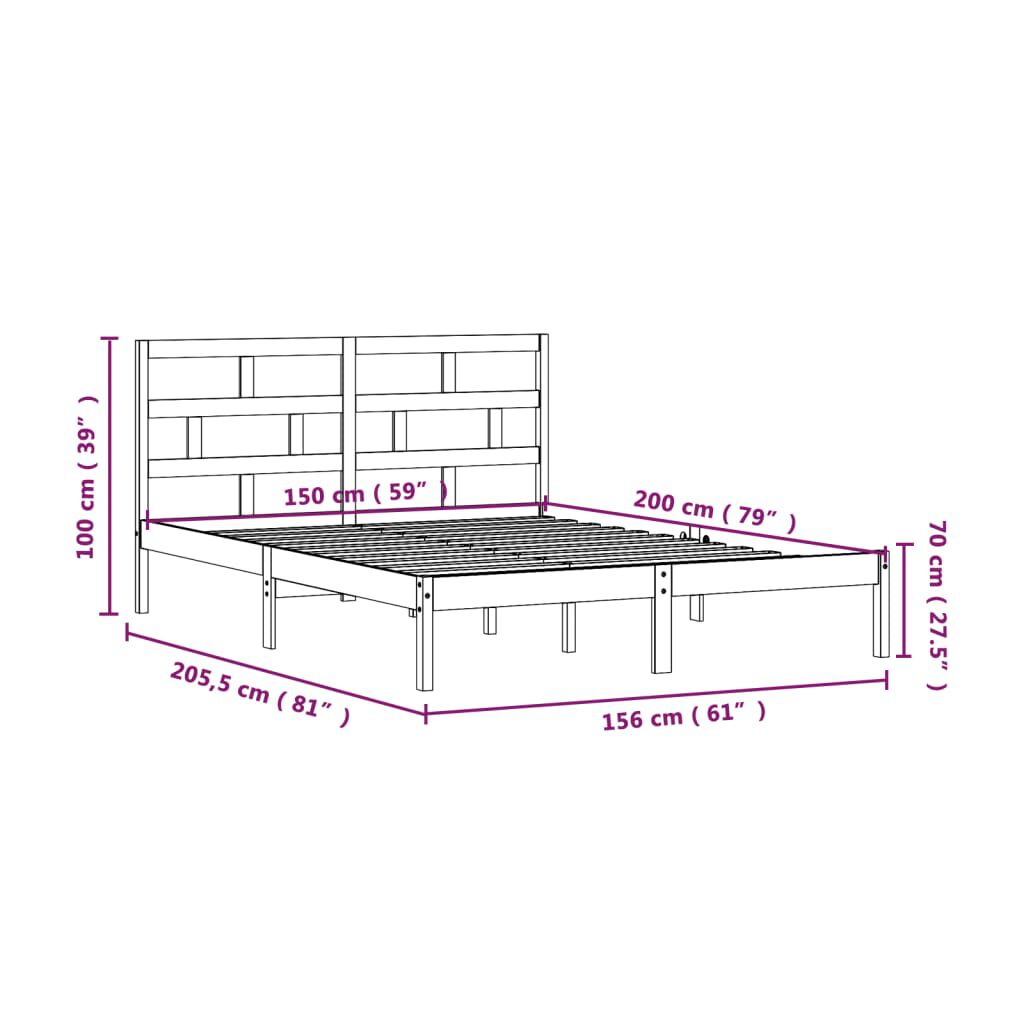 vidaXL Πλαίσιο Κρεβατιού Γκρι 150 x 200 εκ. Μασίφ Ξύλο King Size