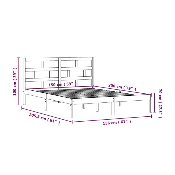 vidaXL Πλαίσιο Κρεβατιού Γκρι 150 x 200 εκ. Μασίφ Ξύλο King Size