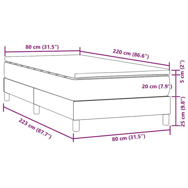vidaXL Box Spring κρεβάτι με στρώμα ανοιχτό γκρι 80x220 cm Βελούδινο