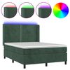 vidaXL Κρεβάτι Boxspring με Στρώμα & LED Σκ. Πράσινο 140x200εκ Βελούδο