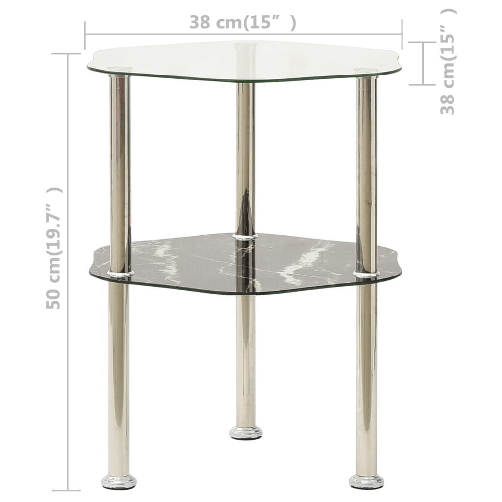 vidaXL Βοηθ. Τραπέζι 2 Επ. Διαφ. & Μαύρο Μάρμαρο 38x38x50εκ Ψημ. Γυαλί