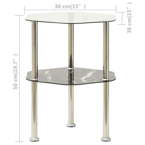 vidaXL Βοηθ. Τραπέζι 2 Επ. Διαφ. & Μαύρο Μάρμαρο 38x38x50εκ Ψημ. Γυαλί