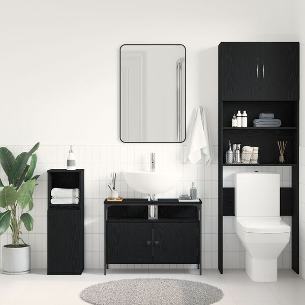 vidaXL Ντουλάπα Νιπτήρα Μαύρο Δρυς 80x30x60 εκ. Κατασκευασμένο ξύλο