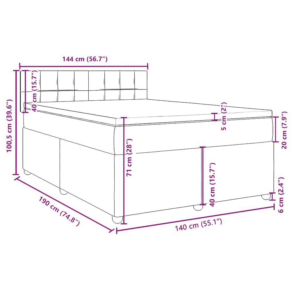 vidaXL Κρεβάτι Boxspring με Στρώμα Μπλε 140x190 εκ. Υφασμάτινο