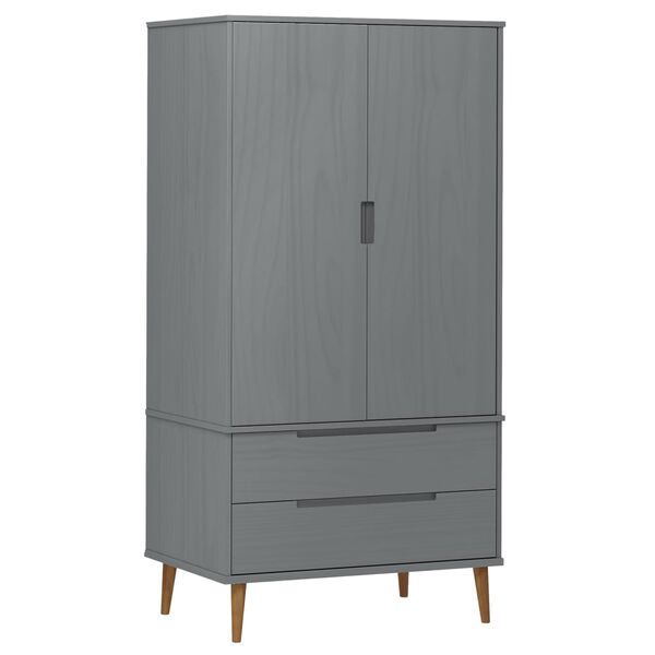 vidaXL Ντουλάπα MOLDE Γκρι 90x55x175 εκ. από Μασίφ Ξύλο Πεύκου