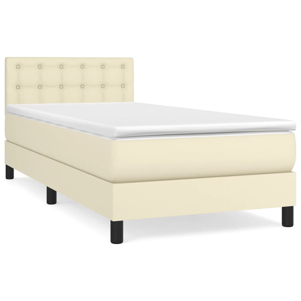 vidaXL Κρεβάτι Boxspring με Στρώμα Κρεμ 90x200 εκ. από Συνθετικό Δέρμα
