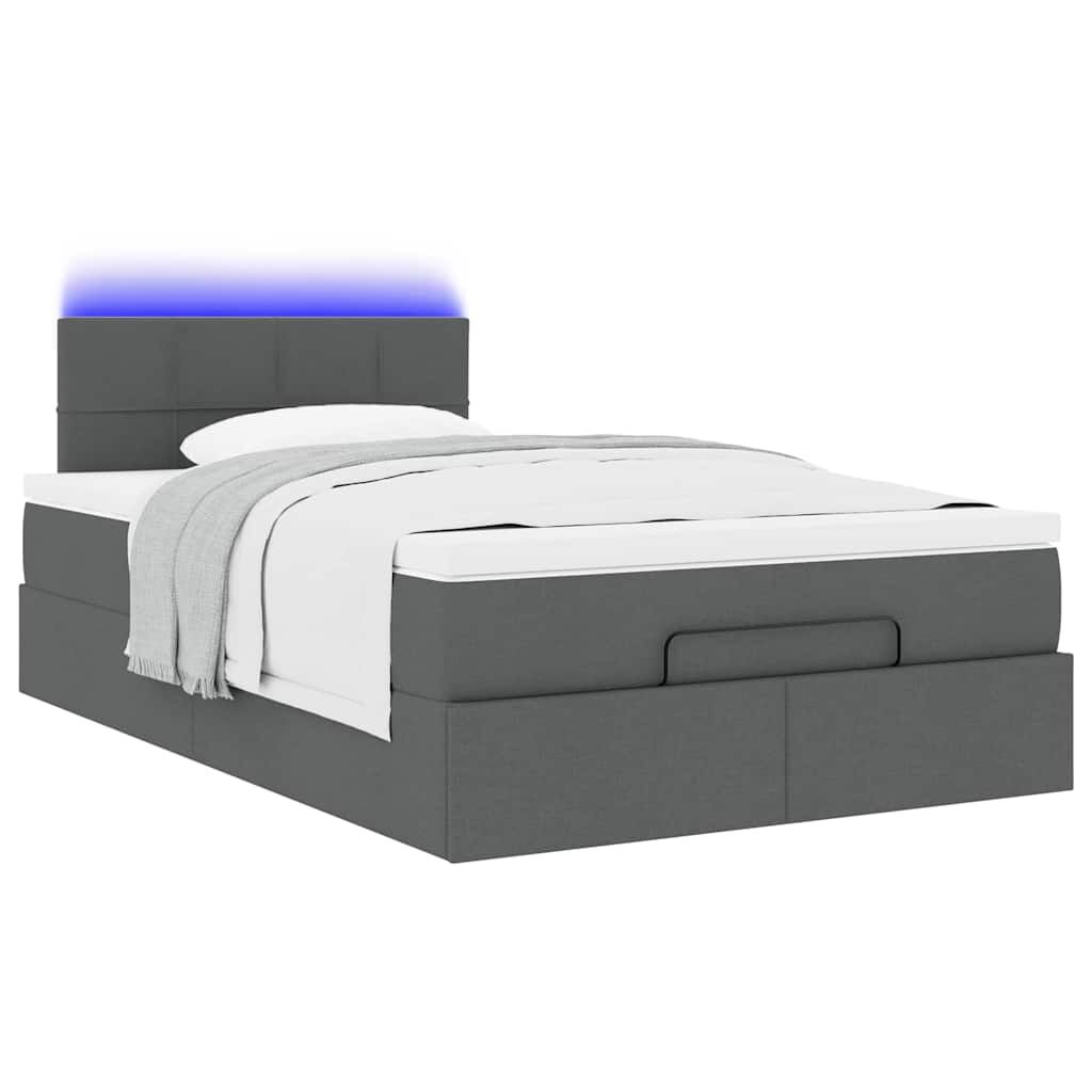 vidaXL Οθωμανικό κρεβάτι με στρώμα & LEDs Σκούρο γκρι 120x190cm Ύφασμα