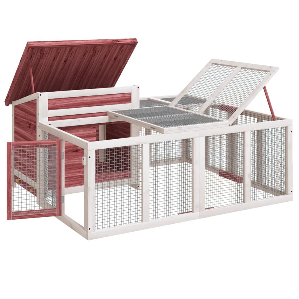 vidaXL Κλουβί Κουνελιών Μόκα 144 x 123 x 67,5 εκ. Μασίφ Ξύλο Πεύκου