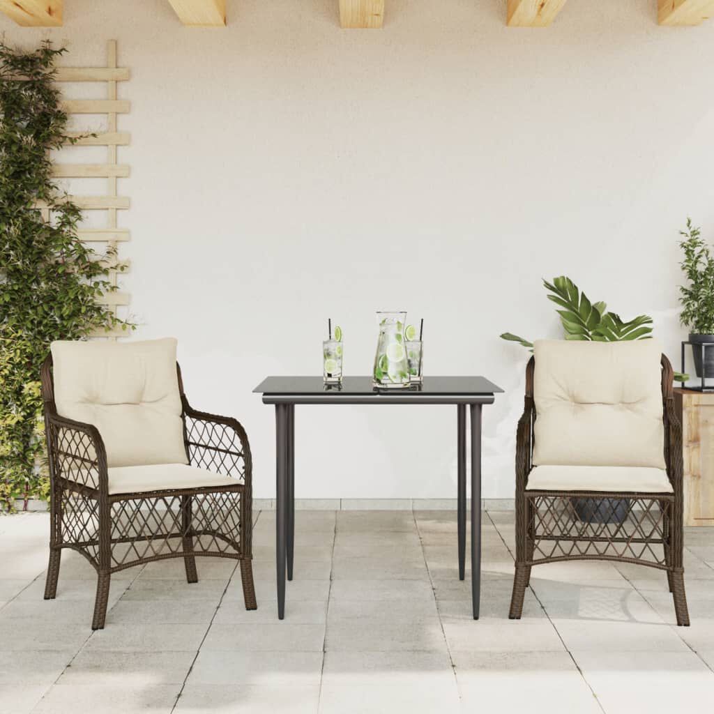 vidaXL Σετ Επίπλων Bistro 3 τεμ. Καφέ Συνθετικό Ρατάν με Μαξιλάρια