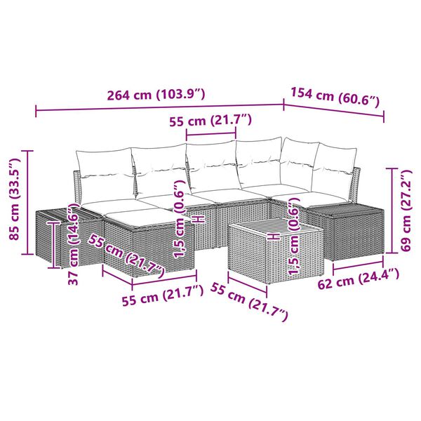vidaXL Σετ Καναπέ Κήπου 7 pcs Μαύρο και λευκό