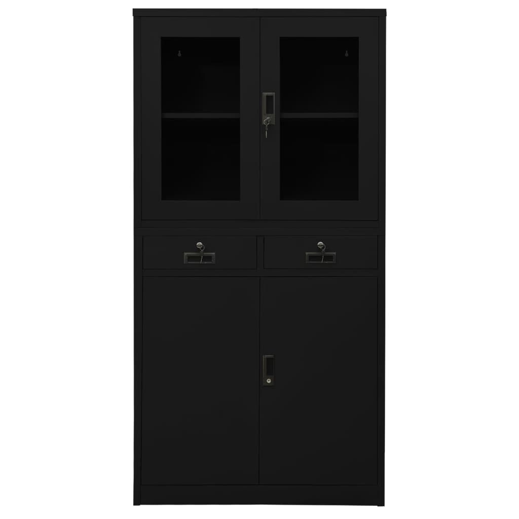 vidaXL Ντουλάπα Γραφείου Μαύρη 90x40x180 εκ. από Ατσάλι / Ψημένο Γυαλί