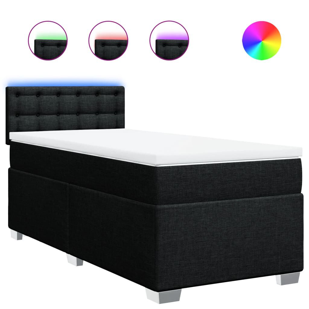 vidaXL Κρεβάτι Boxspring με Στρώμα Μαύρο 100 x 200 εκ. Υφασμάτινο