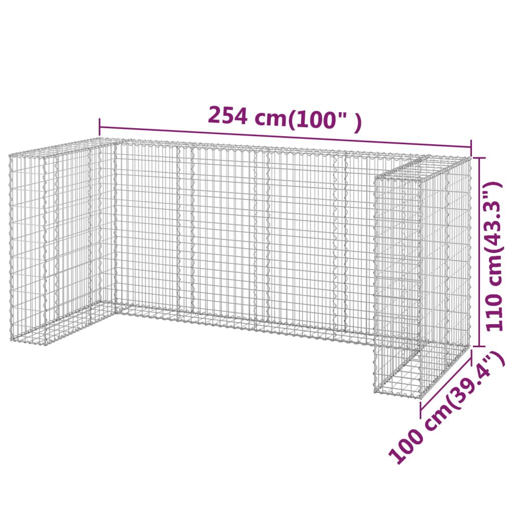 vidaXL Συρματοκιβώτιο Τοίχος για Κάδους 254x100x110 εκ Γαλβαν. Χάλυβας