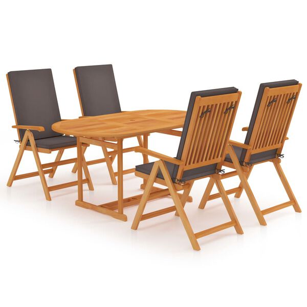 vidaXL Σετ Τραπεζαρίας Κήπου 5 τεμ. από Μασίφ Ξύλο Teak με Μαξιλάρια