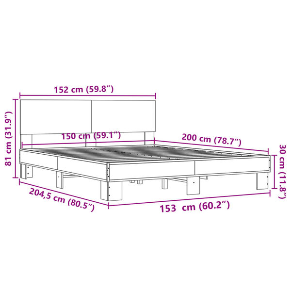 vidaXL Πλαίσιο Κρεβατιού Μαύρο 160x200 εκ. Επεξ. Ξύλο & Μέταλλο