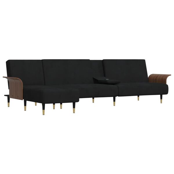 vidaXL Καναπές Κρεβάτι Γωνιακός Μαύρος 279 x 140 x 70 εκ. Βελούδινος