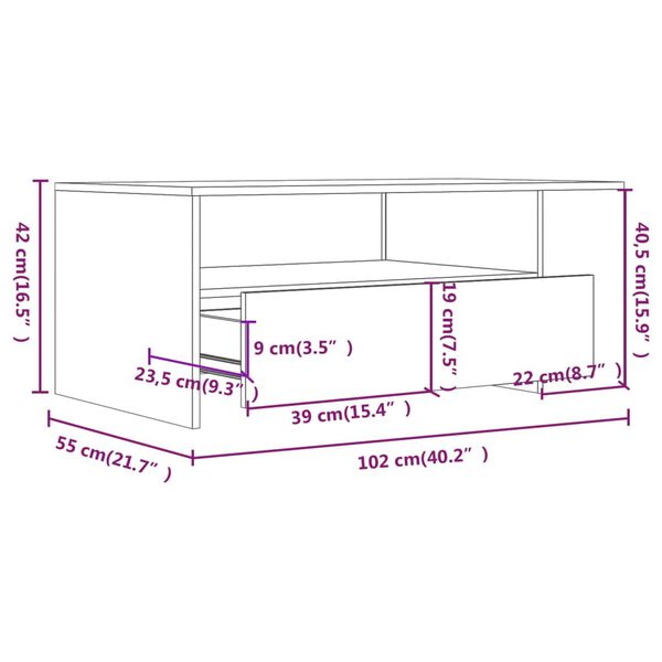 vidaXL Τραπεζάκι Σαλονιού Γκρι Sonoma 102x55x42 εκ. Επεξεργασμένο Ξύλο