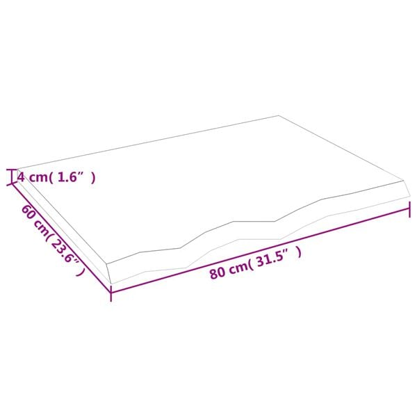 vidaXL Επιφάνεια Τραπεζιού Σκούρο Καφέ 80x60x(2-4)εκ Επεξ. Μασίφ Δρυς