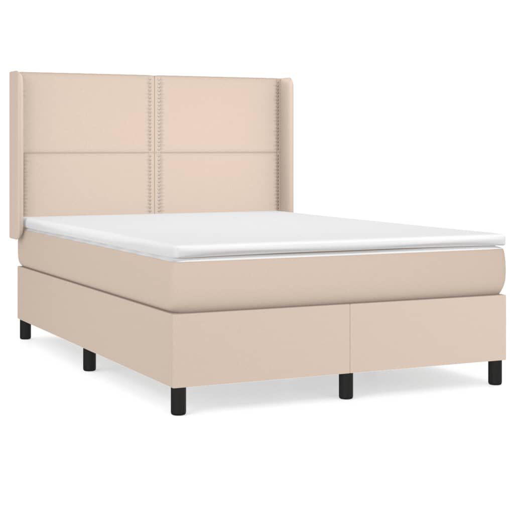 vidaXL Κρεβάτι Boxspring με Στρώμα Καπουτσίνο 140x190εκ.από Συνθ.Δέρμα