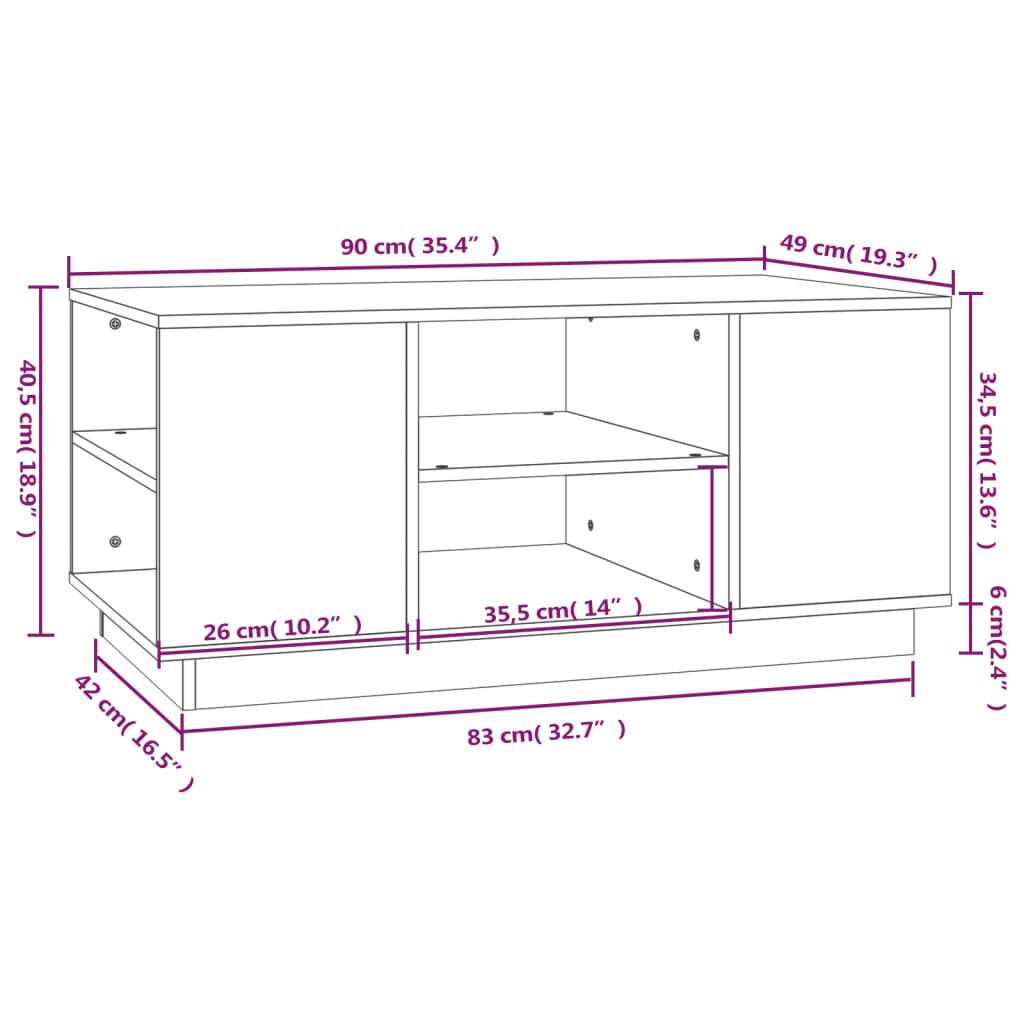 vidaXL Τραπεζάκι Σαλονιού Γκρι 90 x 49 x 40,5 εκ. Μασίφ Ξύλο Πεύκου