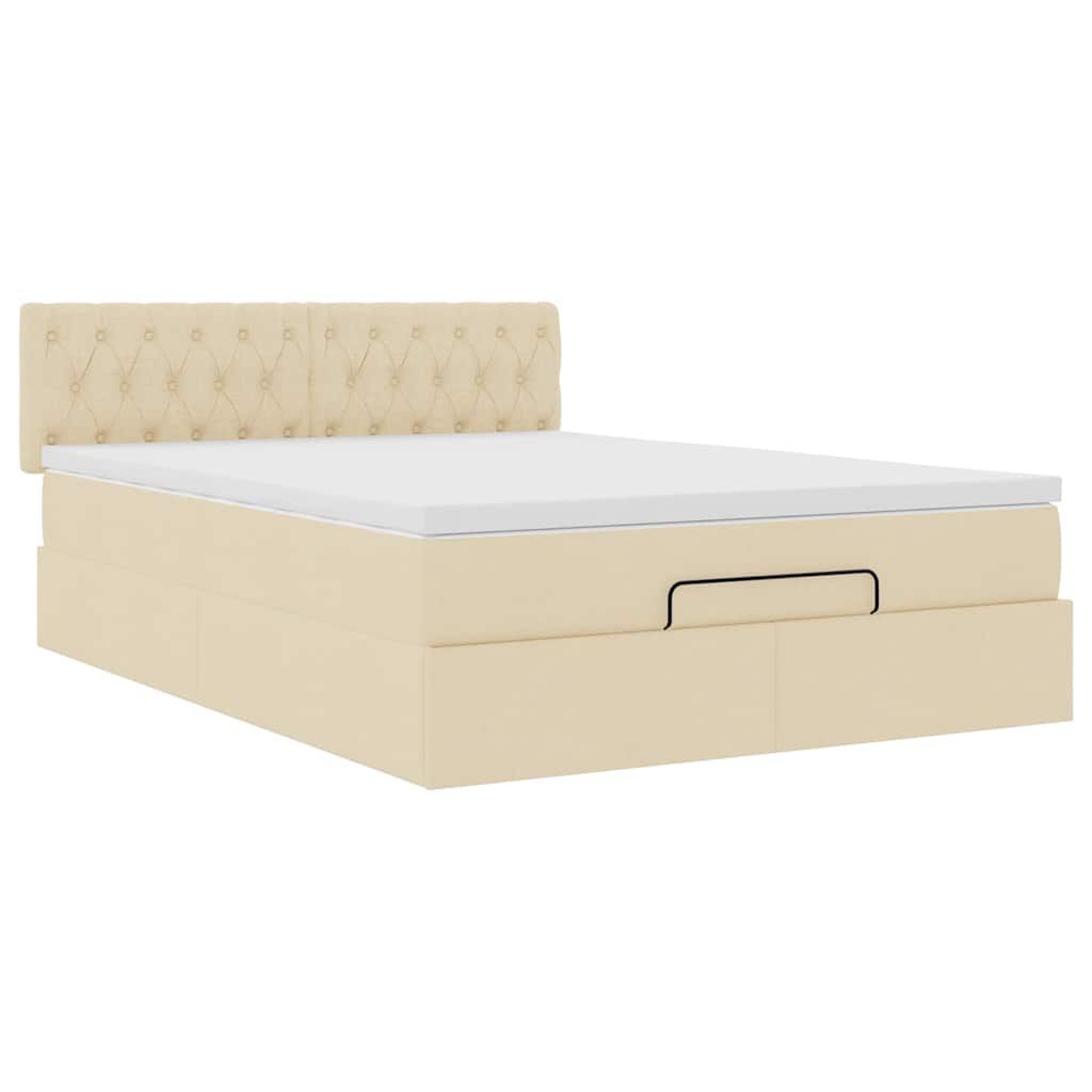 vidaXL Οθωμανικό κρεβάτι με στρώμα Cream 140x190cm ύφασμα
