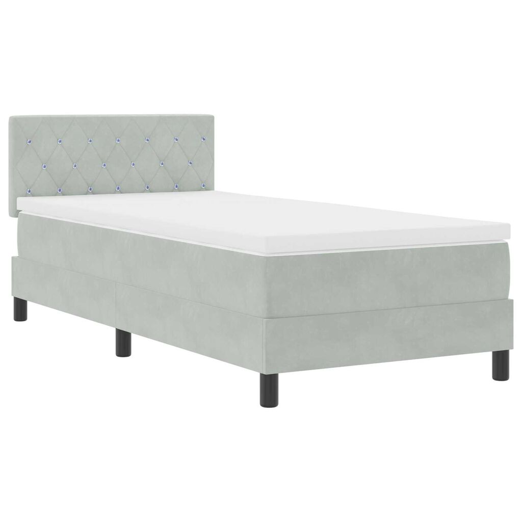 vidaXL Κρεβάτι Box Spring με Στρώμα & LED Φως Γκρι 90x200 εκ Βελούδο