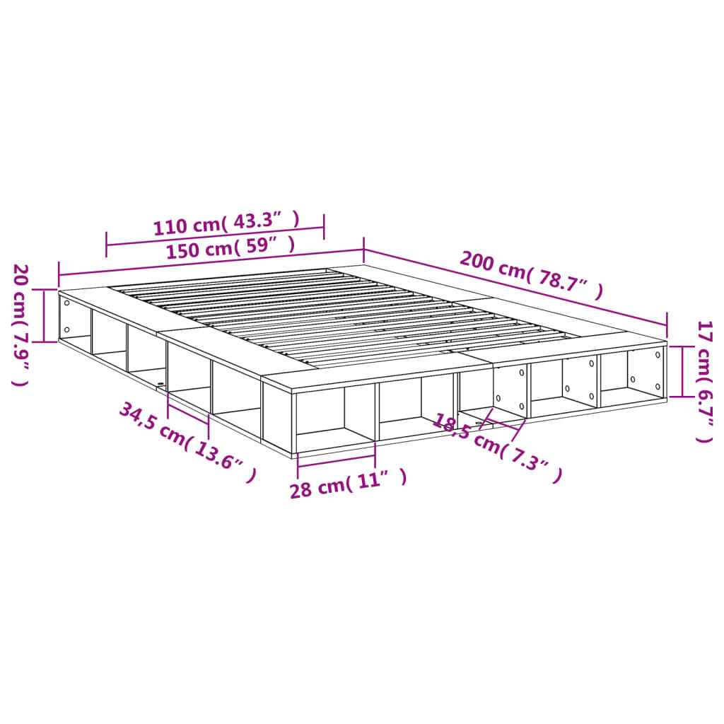 vidaXL Πλαίσιο Κρεβατιού Καπνιστή Δρυς 150x200 εκ. Επεξεργασμένο Ξύλο