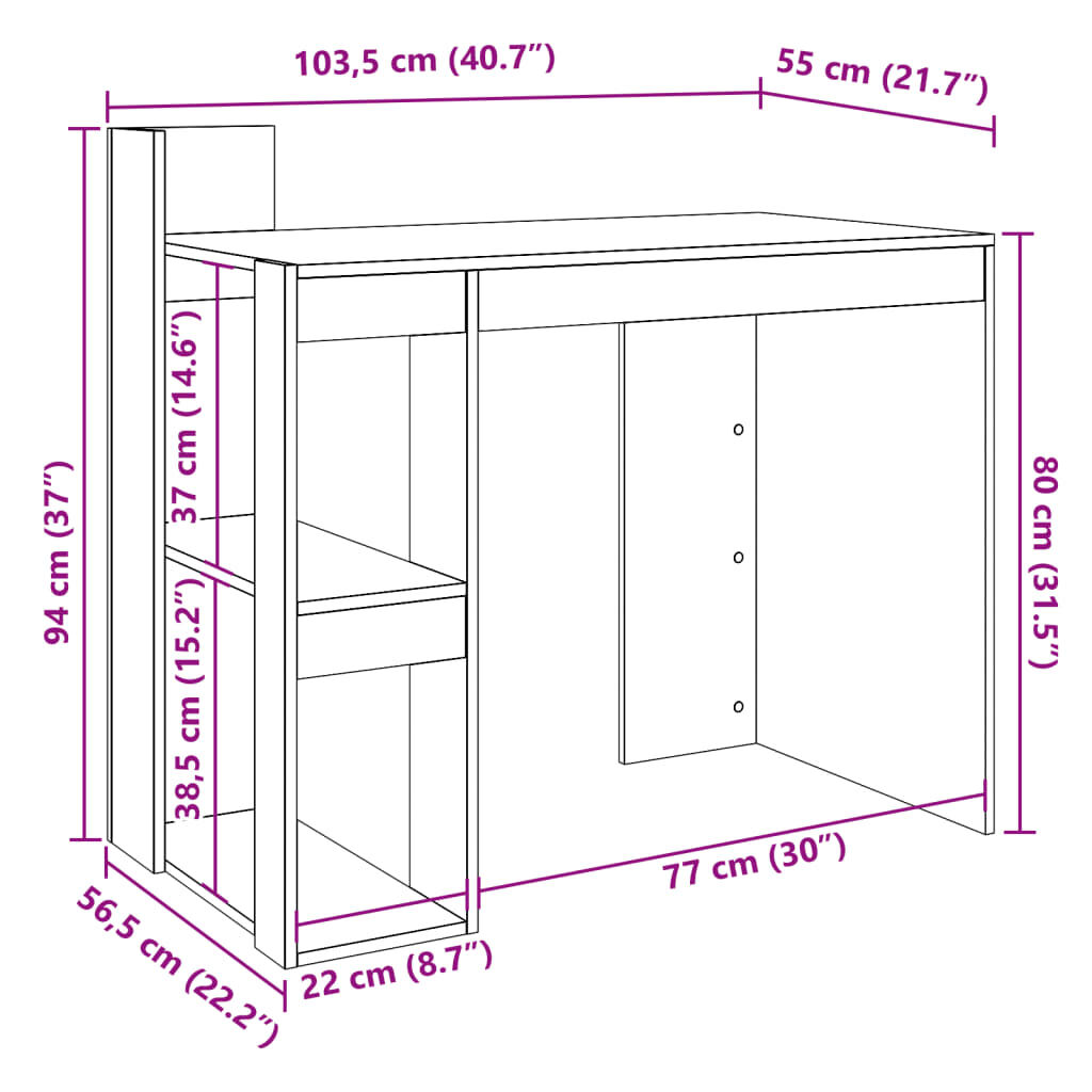 vidaXL Γραφείο Γκρι Σκυρ. 103,5x56,5x94 εκ. από Επεξεργασμένο Ξύλο