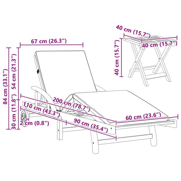 vidaXL Ξαπλώστρα 3 pcs Taupe 40 x 40 x 40εκ Μασίφ ξύλο ακακίας