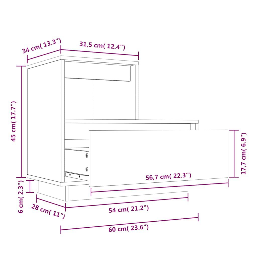 vidaXL Κομοδίνα 2 τεμ. Καφέ Μελί 60 x 34 x 51 εκ από Μασίφ Ξύλο Πεύκου