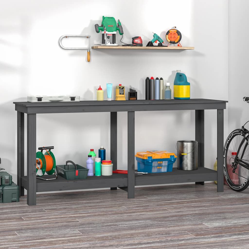 vidaXL Πάγκος Εργασίας Γκρι 180 x 50 x 80 εκ. από Μασίφ Ξύλο Πεύκου