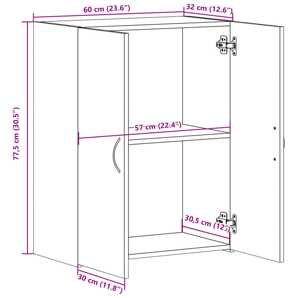 vidaXL Αρχειοθήκη Μαύρη 60 x 32 x 77,5 εκ. από Επεξεργασμένο Ξύλο