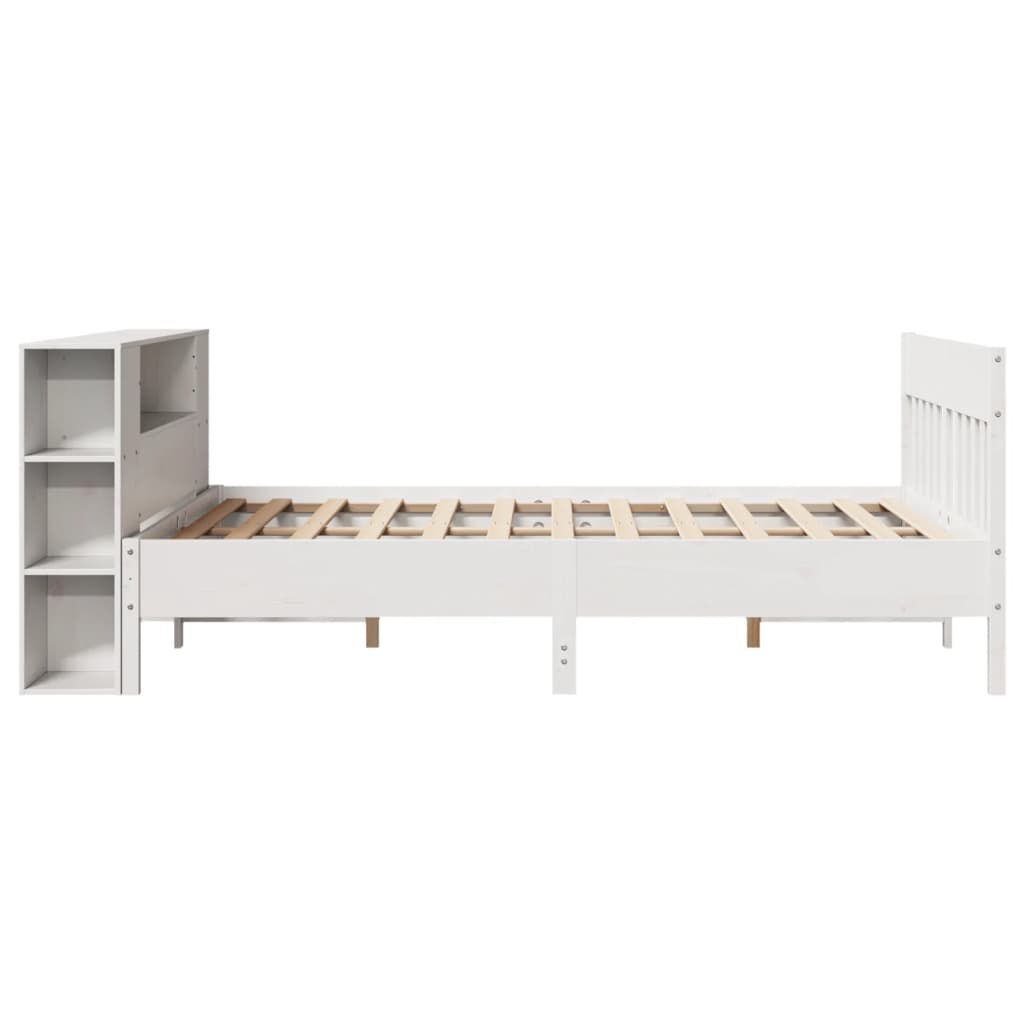 vidaXL Κρεβάτι Βιβλιοθήκη Χωρίς Στρώμα Λευκό 135x190 εκ Μασίφ Πεύκο